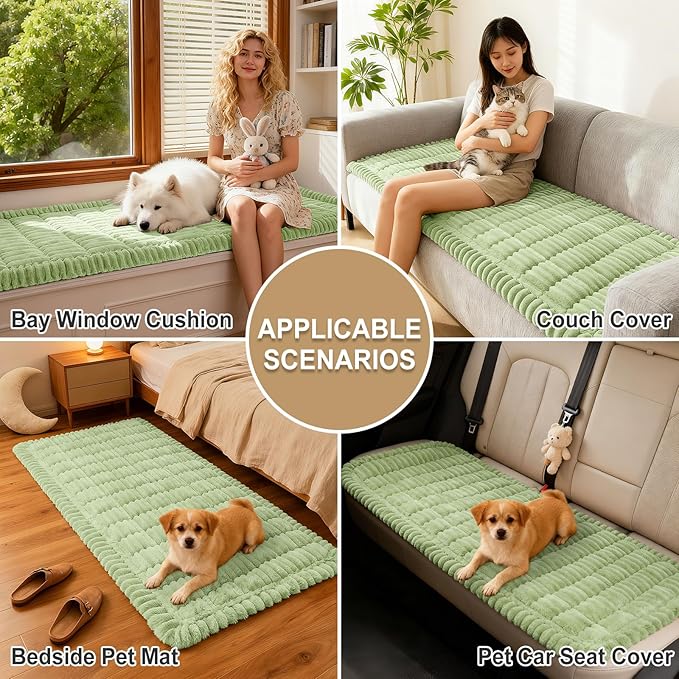 hyha Couch Cover for Dogs Washable, Non Slip Thick Flannel Sofa Protector, Pet Friendly Plush Furniture Cover for Sectional Sofa & Loveseat (Green, 27.6" x 27.6")