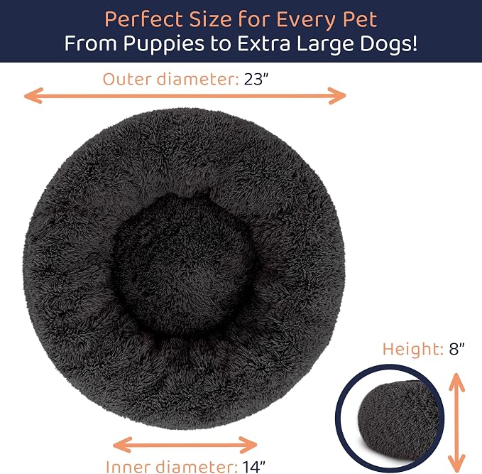 Donut Dog Bed - Premium Comfort for Anxiety Relief - Fluffy & Calming Design with Ultra-Plush Support | Cozy Round Dog Bed with Super Soft Circle Style (Black, Small)