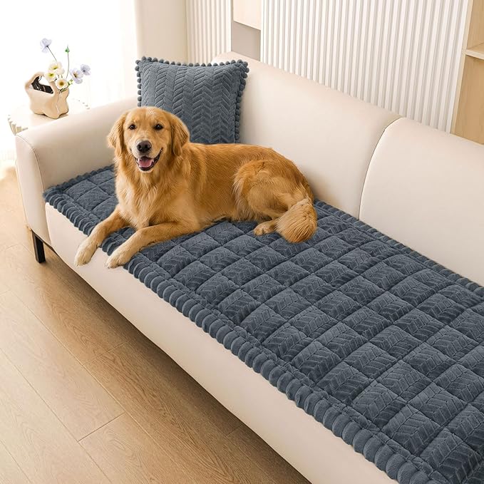 Smiry Couch Cover for Dogs, Non Slip Fuzzy Pet Sofa Covers Washable for 3 Cushion Couch, Soft Thick Furniture Protector for Cats Dogs, Against Fur, Dirt, Scratch Resistant (Dark Grey, 35.4"x70.9")