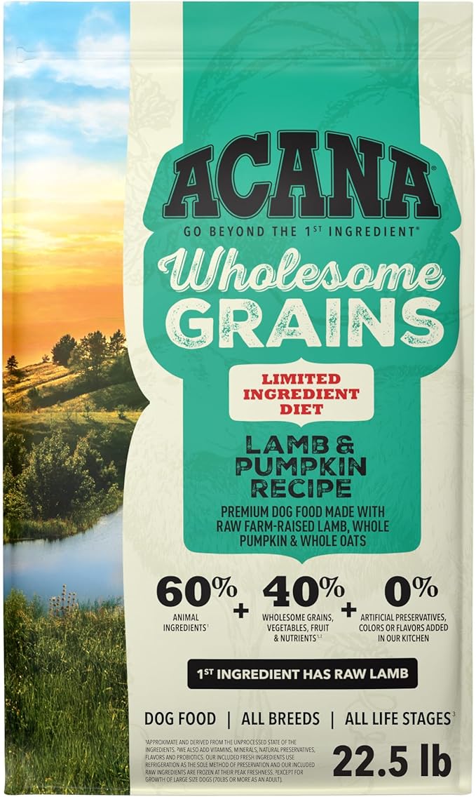 ACANA Wholesome Grains Dry Dog Food Limited Ingredient Lamb & Pumpkin Recipe 22.5lb Bag