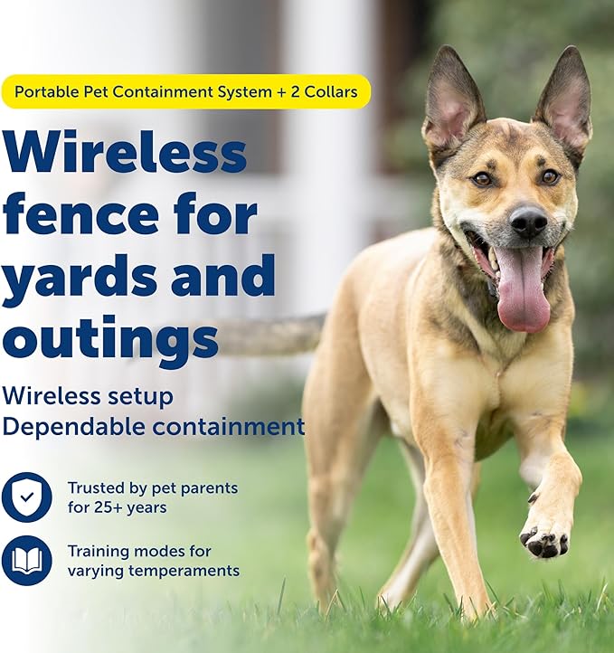 PetSafe Stay & Play Wireless Fence for 2-Dogs with Replaceable Battery Collar Covers 3/4-Acre Yard for Dogs 5 lb. and Up Portable Design from the Parent Company of Invisible Fence Brand