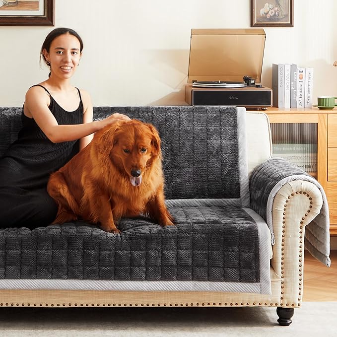 Couch Cover for Dogs Washable,Anti-Slip Back Cat Mat Pet Pad Blanket for Furniture Protector,Fuzzy Pet Sofa Cover for 3 Cushion Couch Sofa Pets Friendly (Dark Gray, 1pc/36"x80"/Seat Cover)