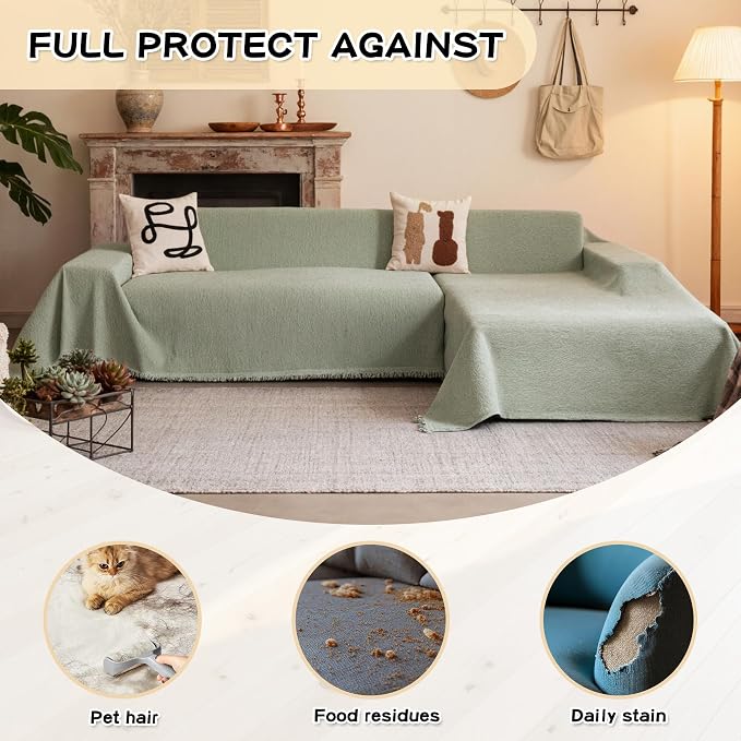 MYSKY HOME Sectional Slipcover Furniture Protector, Couch Cover for Sectional Sofa — 2 Pieces Sofa Cover for L Shape Sofa for Pet, Kid, Blanket for 2-3 Cushion Couch (71"x118"+71"x118", Sage Green)