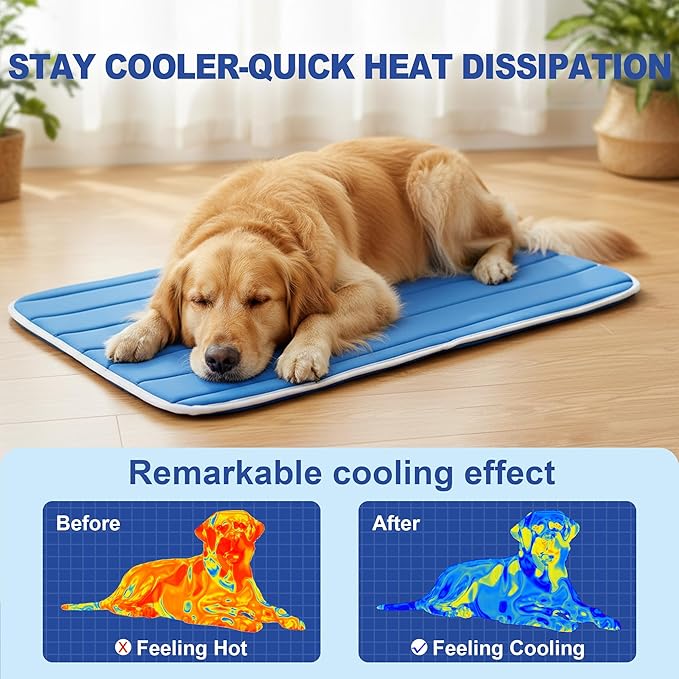 Dog Cooling Mat, Cold Memory Sponge Cooling Mat for Dog, Foldable Crate Pet Bed & Non-Slip, (Q-Max > 0.45) Long-Lasting Cool & Keep Your Pet Cool (X-Large - 43.3x31.5 Inch)