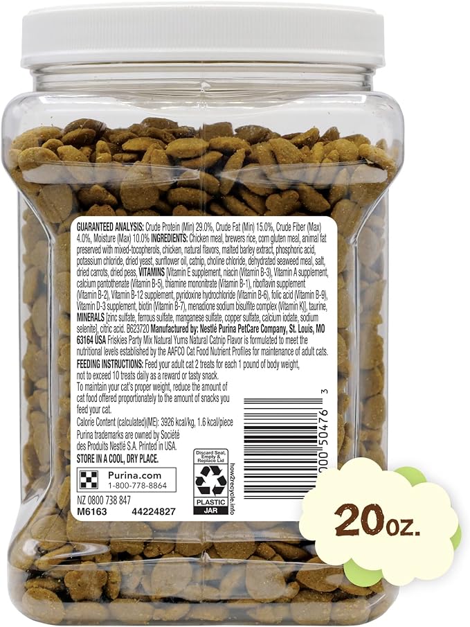 Purina Friskies Made in USA Facilities, Natural Cat Treats, Party Mix Natural Yums Catnip Flavor - 20 Ounce (Pack of 1)