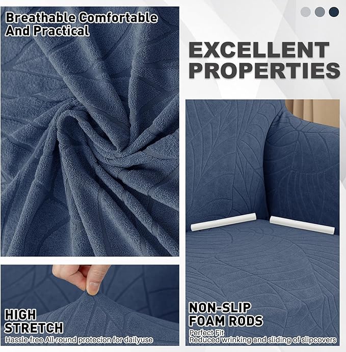 YEMYHOM Couch Cover Latest Jacquard Design High Stretch Extra Large Sofa Covers Pet Dog Cat Proof Oversized Slipcover Non Slip Magic Elastic Furniture Protector (X-Large, Begonia Leaf Navy)