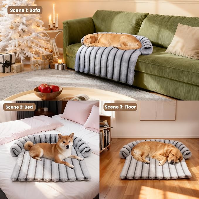 WATANIYA PET Large Dog Couch Bed, Fluffy Washable Couch Protector for Dogs with Removable Cover, Non-Slip Dog Sofa Bed, 41x37 Inch, Grey