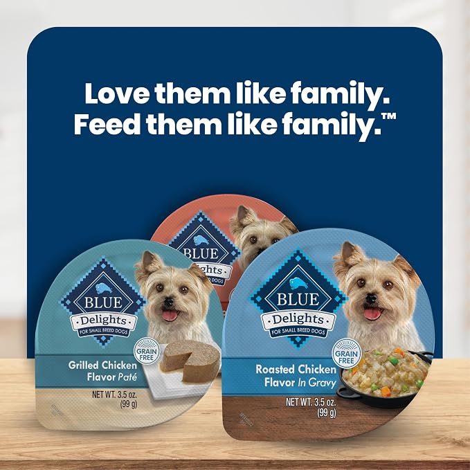 Blue Buffalo Delights Rotisserie Chicken Flavor Natural Grain Free Wet Dog Food for Small Breed Dogs in Hearty Gravy with Natural Ingredients, Vitamins & Minerals, 3.5-oz. Each (12 Cups)