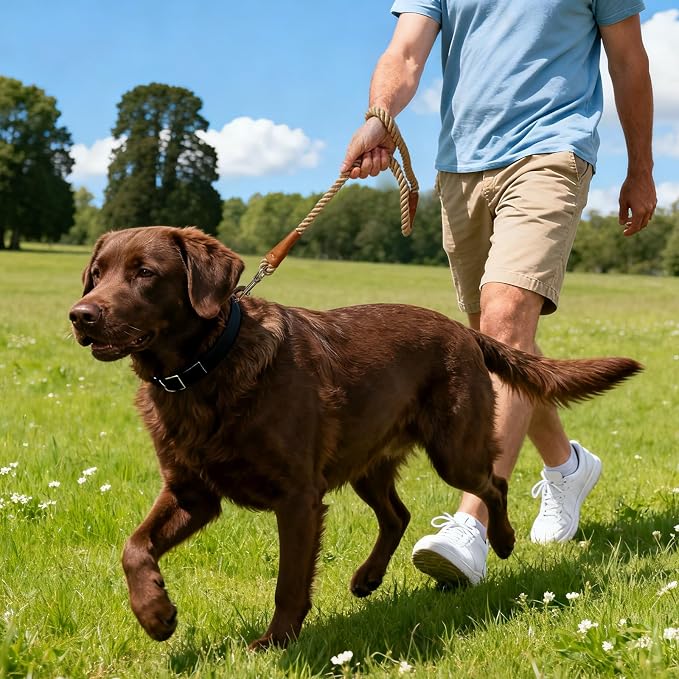 BTINESFUL 3ft/5ft/10ft Cotton Dog Leash, Braided Comfortable Rope Dog Leash for Strong Large Medium Dogs Walking Controling Hiking (1/2" x 3FT, Brown)