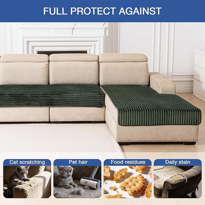 MYSKY HOME 100% Waterproof Couch Cover for Sectional Sofa, Couch Covers for Dogs Washable, Non Slip 2 PCS Sofa Slipcover, L Shape Sofa Cover Furniture Protector for Pet, Moss Green, 35"x63"+35"x70.9"