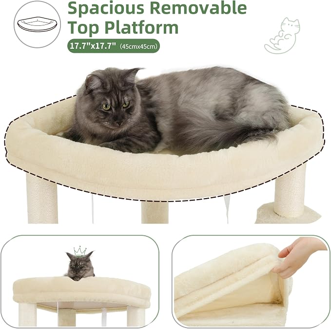 Gitelsnour Corner Cat Tree for Indoor Cats, Cat Tower with All Sisal Scratching Posts, Multi-Level Cat Condo wth Cat Cave, Large Top Perch, Hanging Basket, Sisal Scratching Ramp, Beige GCT025M