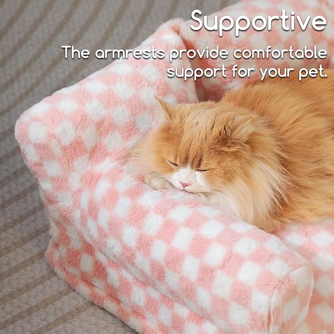 Hollypet Fluffy Dog Cat Bed Pet Couch Beds Plush Soft Warming Washable Puppy Bed for Small Medium Dogs and Large Cats, Pink and White, 24" L x 18" W x 10" Th