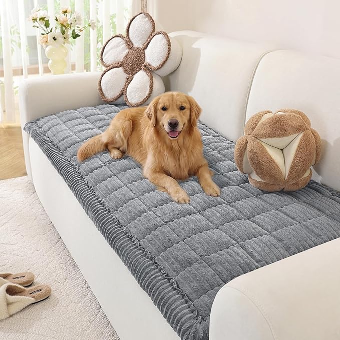 OstepDecor Couch Cover for Dogs, Washable Non Slip Sofa Cover for Pets, Soft Couch Covers for Sofa, Loveseat and Sectional, Furniture Protector Against Pet Hair & Scratches (27.6" x 82.7", Blue Grey)
