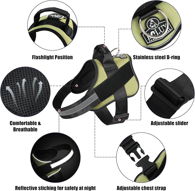 Dog Harness, No-Pull Reflective Dog Vest, Breathable Adjustable Pet Harness with Handle for Outdoor Walking - No More Pulling, Tugging or Choking