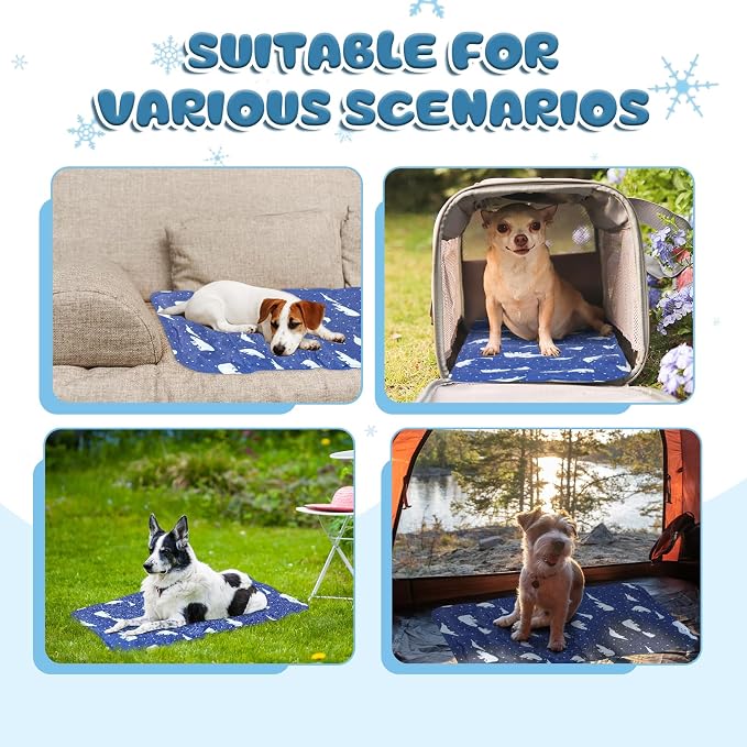 Nuanchu Dog Stroller Cooling Mat, Waterproof Gel Pet Cooling Pad for Summer, Washable Cat Sleeping Blanket, Portable Ice Gel Travel Mat for Cats, Crates, Car Seat(11.81 x 19.69 Inches,Royal Blue Bear)