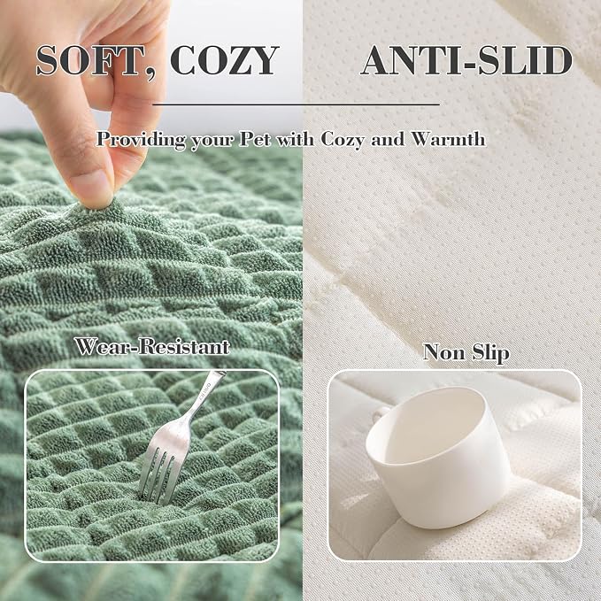 Couch Cover for Dogs Washable, Non Slip Couch Covers for 3 Cushion Sofa Pet Friendly, Fuzzy Pet Couch Cushion Covers for Dog, Thick, Soft for Sofa Protector (Green, 27.6" x 82.7"/70 x 210cm)