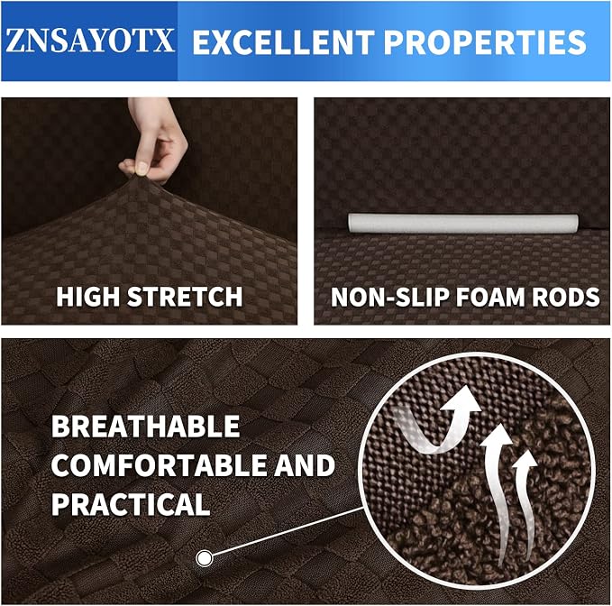 ZNSAYOTX 1 Piece Jacquard Couch Covers for 2 Cushion Couch High Stretch Loveseat Slipcover for Pets Dogs Anti Slip Love Seat Sofa Slipcover Furniture Protector (Loveseat, Dark Coffee)
