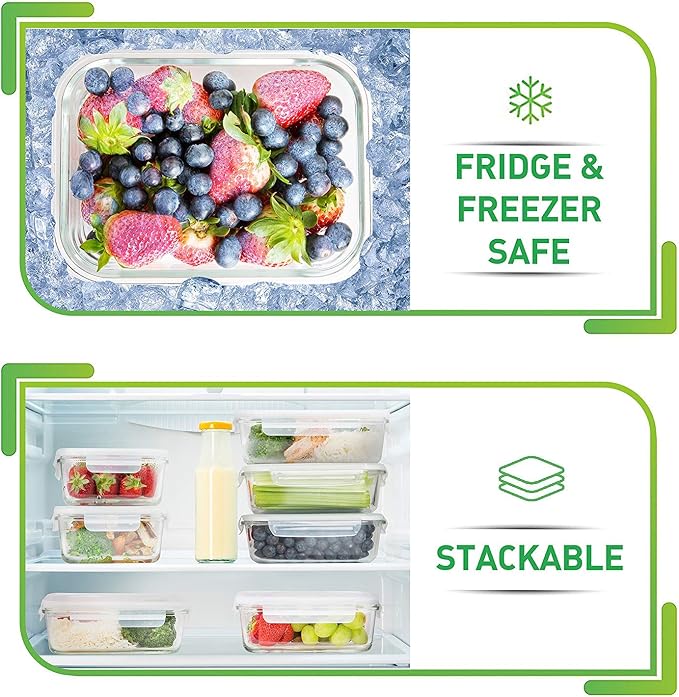 Prep Naturals Glass Meal Prep Containers - Oven, Microwave & Freezer Safe - Leakproof Airtight Glass Storage Containers with Lids - For Food Prep & Lunch - Pack of 5, 36 Oz, Square