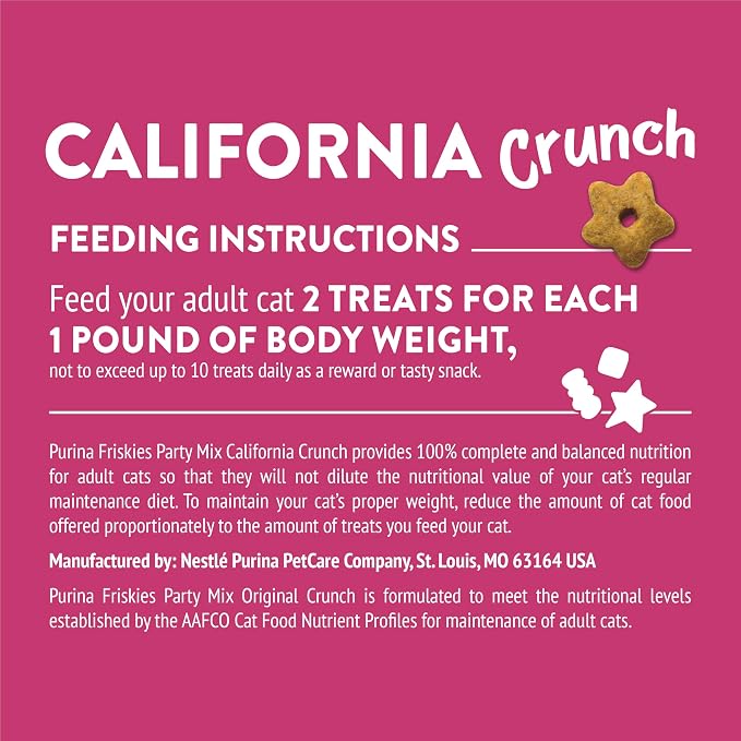 Purina Friskies Party Mix California Crunch with Chicken and Flavors of Turkey and Bacon Cat Treats - 20 oz Canister