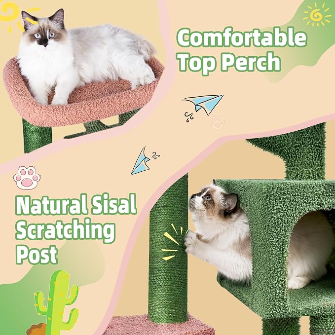 AIWIKIDE Cat Tree Has Scratching Toy with A Ball Activity Centre Cat Tower Furniture Jute-Covered Scratching Posts (Green, 36.6'')