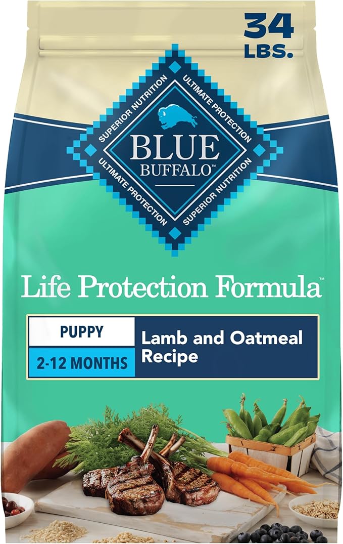 Blue Buffalo Life Protection Formula Lamb & Oatmeal Puppy Dry Dog Food with DHA & ARA, Supports Immunity with Antioxidant-Rich LifeSource Bits, Promotes Healthy Muscles & Strong Bones, 34 lbs.