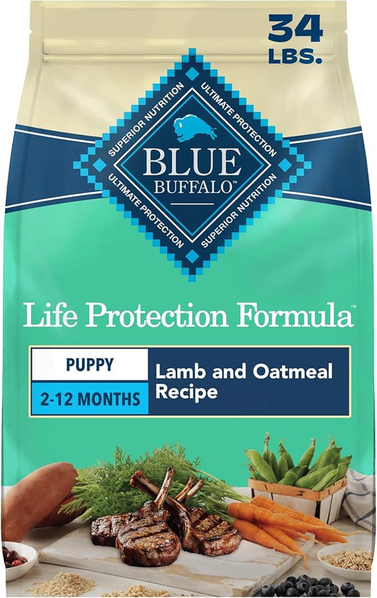 Blue Buffalo Life Protection Formula Lamb & Oatmeal Puppy Dry Dog Food with DHA & ARA, Supports Immunity with Antioxidant-Rich LifeSource Bits, Promotes Healthy Muscles & Strong Bones, 34 lbs.