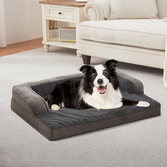 Orthopedic Dog Beds for Extra Large Dogs,Orthopedic Dog Sofa Bed with Removable Washable Cover,Waterproof Egg Foam Pet Couch Bed& Furniture,46x30 Inch, Gray