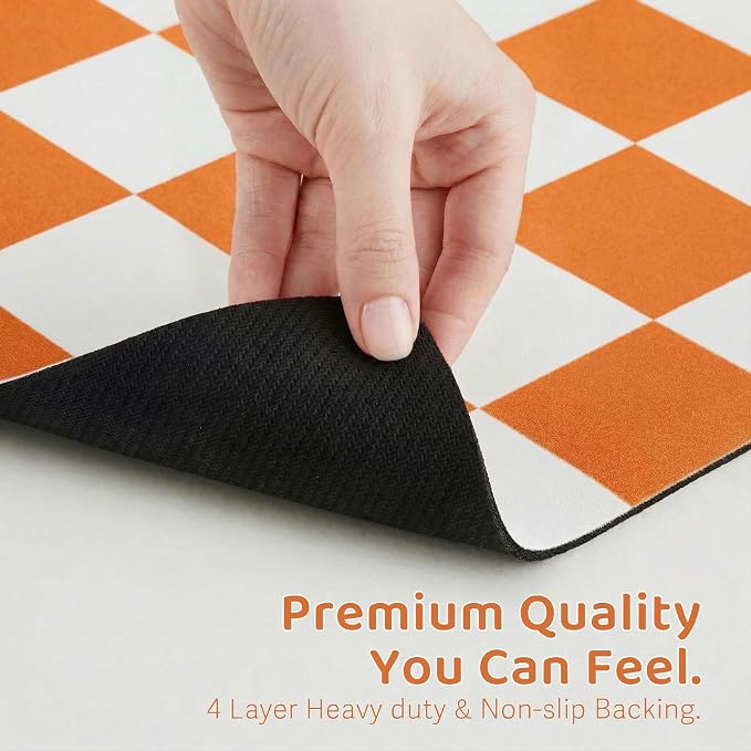 Checkered Dog Feeding Mat, Absorbent Mats for Dog Food and Water Bowl, Dispenser, Aesthetic Orange Checkerboard Pet Placemat for Dogs, Cats, Puppy Accessories 16 x 24