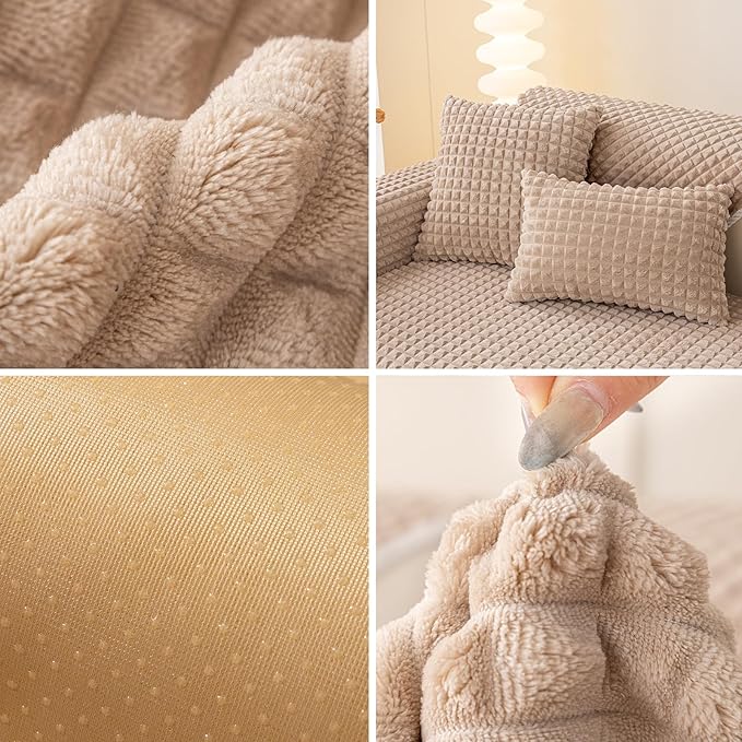 Velvet Couch Cover Sectional, Funny Fuzzy Pet Couch Covers for 2-3 Cushion Sofa, Plush Warm Sofa Covers for Pets Washable, Non-Slip Couchs Cover for Pets & Kids(1PC, Khaki, 35.4"×71")