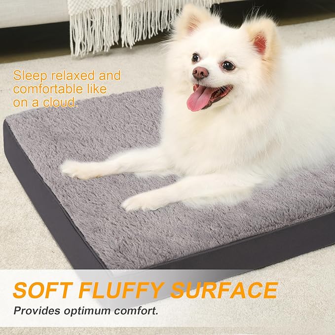 KSIIA Orthopedic Dog Bed Waterproof Dog Crate Bed for Medium Dogs Deluxe Plush Washable with Egg Crate Foam & Removable Cover, 29 x 18 Inch, Dark Gray