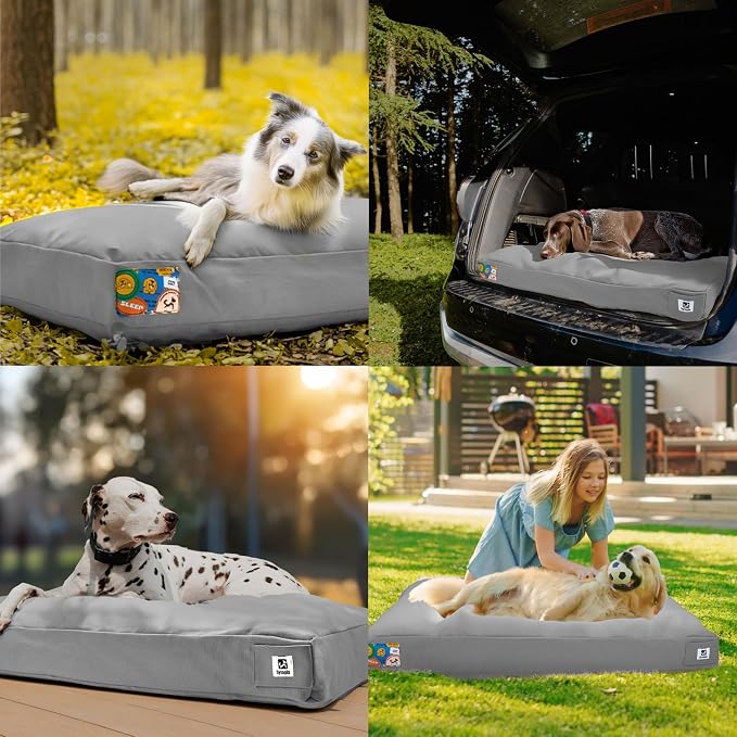 Sytopia 30 Inch Canvas Outdoor Dog Bed for Medium Dogs, Great Gift for Pets with Waterproof Machine Washable Removable Cover, Indoor Patio Pet Pad for Crate, Light Grey