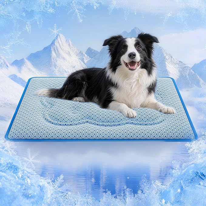 Dog Cooling Mat, Thick Cooling Mat for Dogs with PCM & Thermochromic Tech, Dual-Sided Durable Waterproof Cool Dog Bed Mat for All-Year Use, Q-Max>0.5, Machine Washable, Non-Toxic - L(26" x 35")