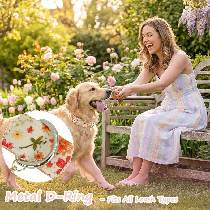 Dog Collars for Large Dogs, Dog Collar with Pink Floral Patterns, Summer Dog Collar with Quick Release Metal Buckle, Durable Adjustable Soft Pet Collars for Gifts for Large Dogs-L
