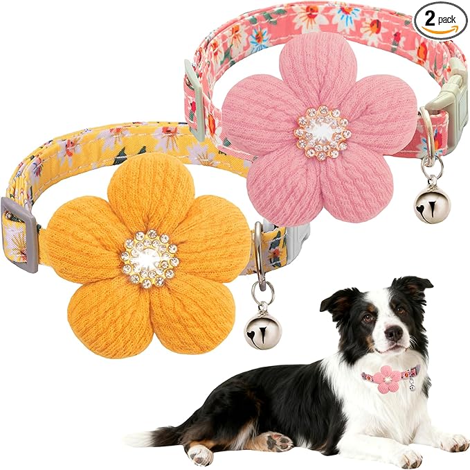 Medium Dog Collar with Flower, Dog Collars for Medium Dogs Collar for Girl Cute Dog Collar with Bell, Adjustable Length