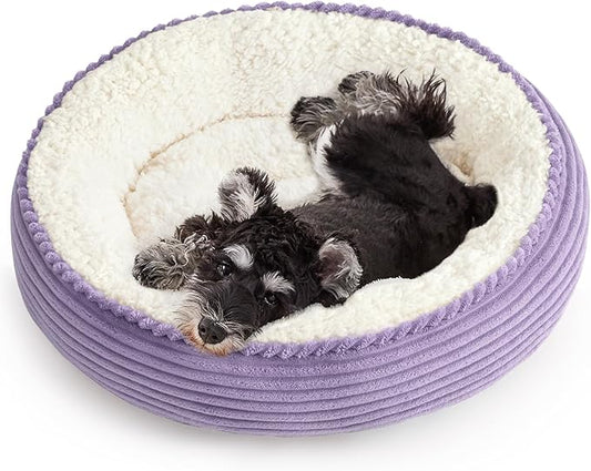 Love's cabin Round Donut Cat and Dog Cushion Bed, 24in Pet Bed for Small or Medium Dogs, Anti-Slip & Water-Resistant Bottom, Soft Durable Fabric Pet Beds, Washable Calming Cat Bed Violet