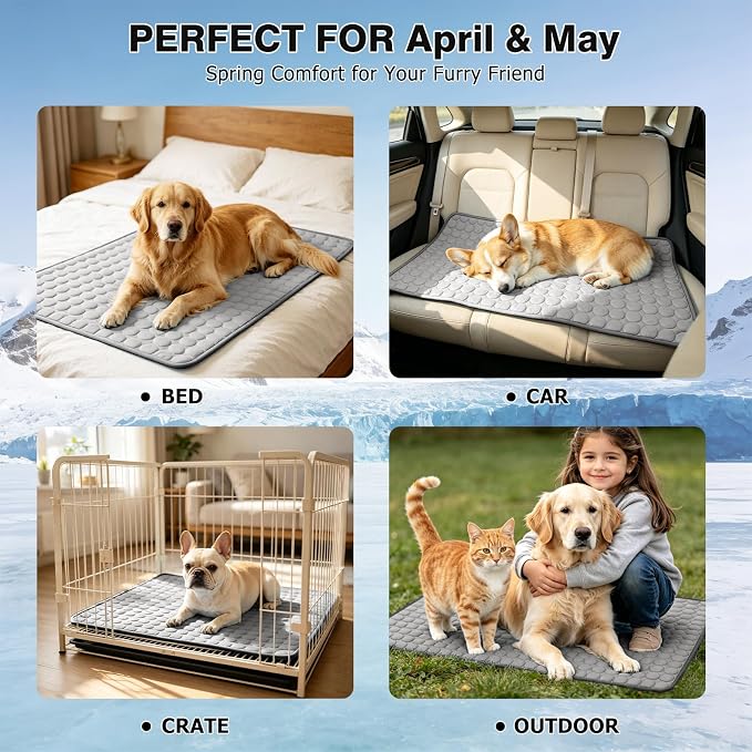 Dog Cooling Mat, Breathable Cooling Mat for Dogs(Q-Max>0.4) Washable Cold Crate Pad Cooling Dog Bed Mats, Non-Slip Dog Cooling Pad, Cats Cooling Mat for Kennels, Crates, Cars, Indoor & Outdoor