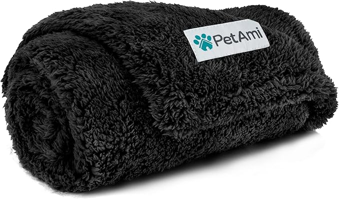 PetAmi Fluffy Waterproof Dog Blanket for Couch and Bed, Reversible Sherpa Pet Throw, Pee Proof Furniture Protector Sofa Cover, Washable Cat Blanket for Small Medium Dogs and Cats (Black, 24x32)