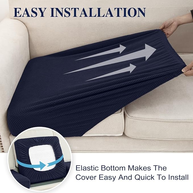 LA MEACK Couch Cushion Cover Loveseat Cover or 2 Seat Sofa Cover Washable Stretch Sectional Sofa Slipcover(1 Piece for Loveseat or Sofa 2-Seater, Navy)