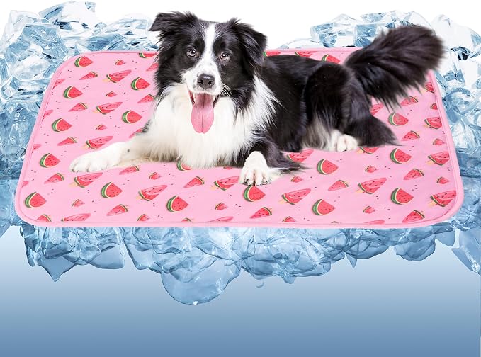 DELIFUR Dog Cooling Mat- Pet Cooling Mat Outdoor for Dogs Ice Pad for Puppy Small Medium Dog Machine Washable (Large, Pink Watermelon)