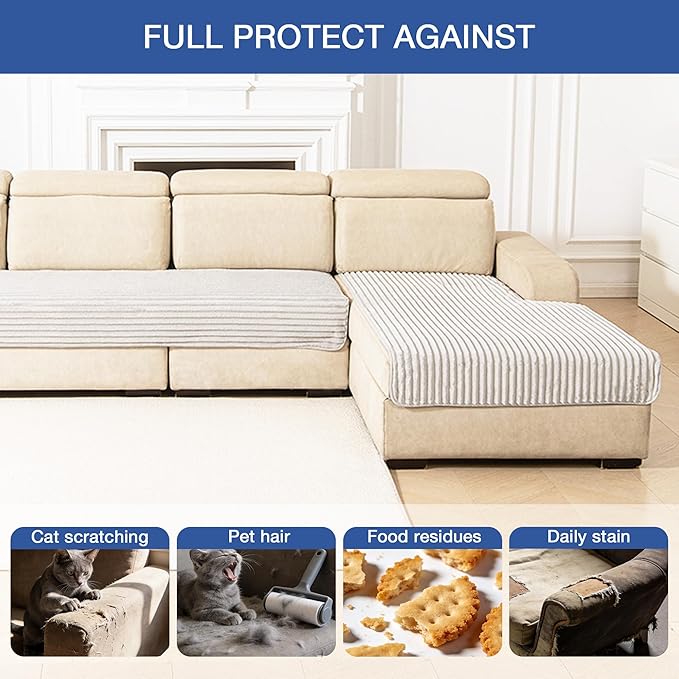 MYSKY HOME 100% Waterproof Couch Cover for Sectional Sofa, Couch Covers for Dogs Washable, Non Slip 2 Pieces Sofa Slipcover, L Shape Sofa Cover Furniture Protector for Pet, Oat, 35"x63"+35"x63"