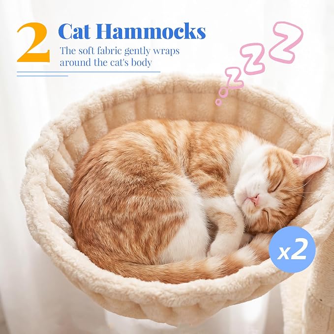 Hey-brother Cat Tree, 74 inches Multi-Level XL Large Cat Tower for Indoor Cats with Three Cat Condos, Two Large Top Decks and Cat Hairbrushfor Kittens, Cats and Pets, Beige MPJ035-MM