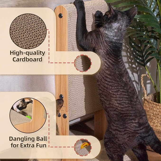 Nekosan Cat Scratcher, T-Shaped Cat Scratcher for Indoor Cats, Double-Sided Cat Furniture Protector, 23.6x16.9x9.6 inch Large, Cardboard Cat Scratcher with Ball Cat Toy