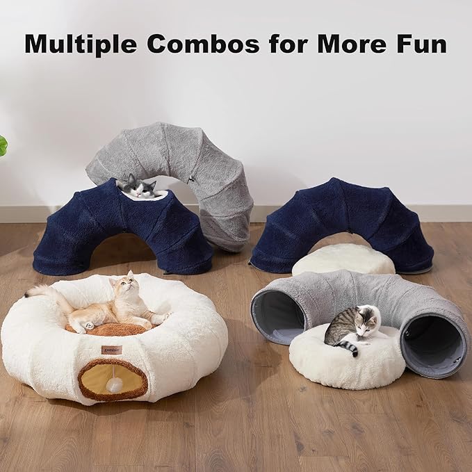 ZOMISIA Cat Tunnel Bed for Indoor Cats, Cute Cat Donut Toy Tunnel for Small Large Cats, Peekaboo Pet Cave Play Tunnel for Kitten/Rabbit,Grey