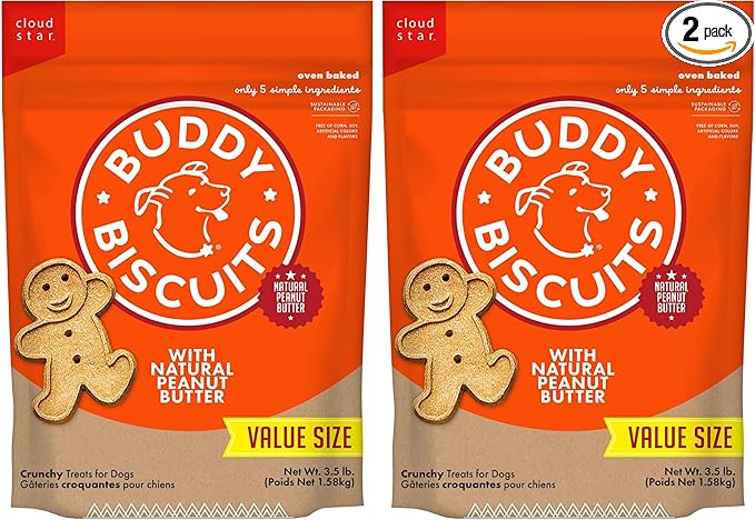 Buddy Biscuits Crunchy Dog Treats, Peanut Butter, 3.5 lbs. Bag (Pack of 2)