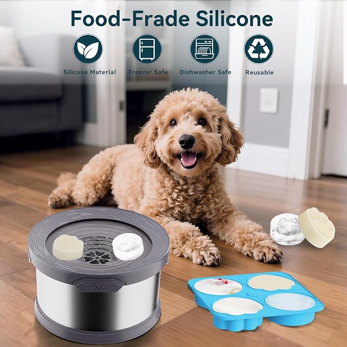 UPSKY 2PCS Dogs Treat Molds, Silicone Dog Treat Ice Cube Trays for Freezer, Reusable Ice Molds for Frozen Treats, Fits Most Dog Water Bowls, for Peanut Butter, Yogurt, Fruit, Broth & More