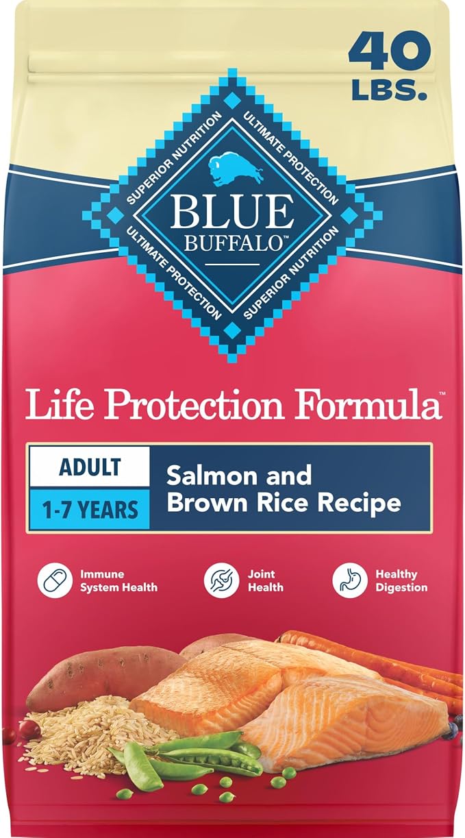 Blue Buffalo Life Protection Formula Salmon & Brown Rice Adult Dry Dog Food, Supports Immunity with Antioxidant-Rich LifeSource Bits, Promotes Healthy Muscle Development, Skin & Coat Health, 40 lbs.
