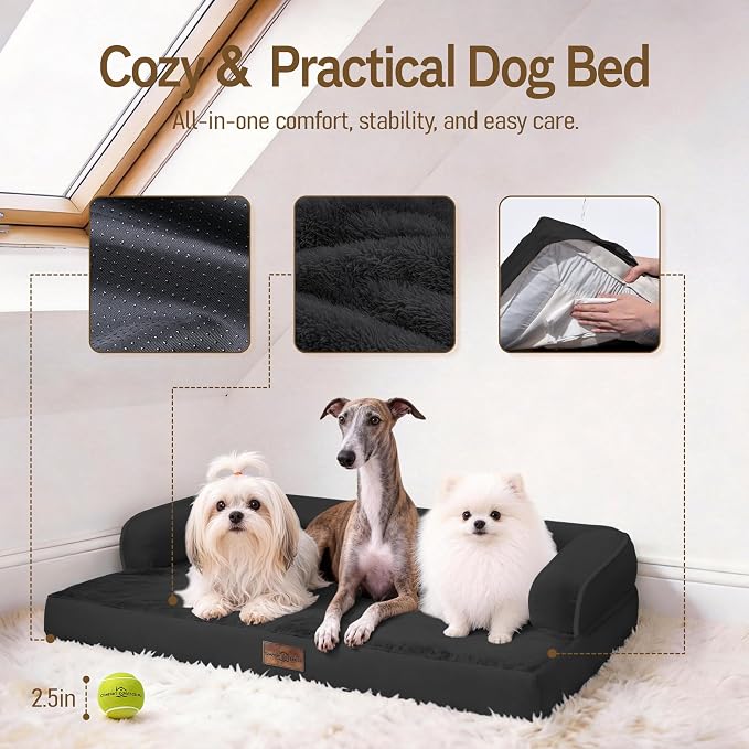 Comfort Expression Extra Large Dog Bed - XL Washable Waterproof Orthopedic Pet Bed for Big Dog Pet Couch Memory Foam Sofa Bolster with Removable Cover - 42 x 30