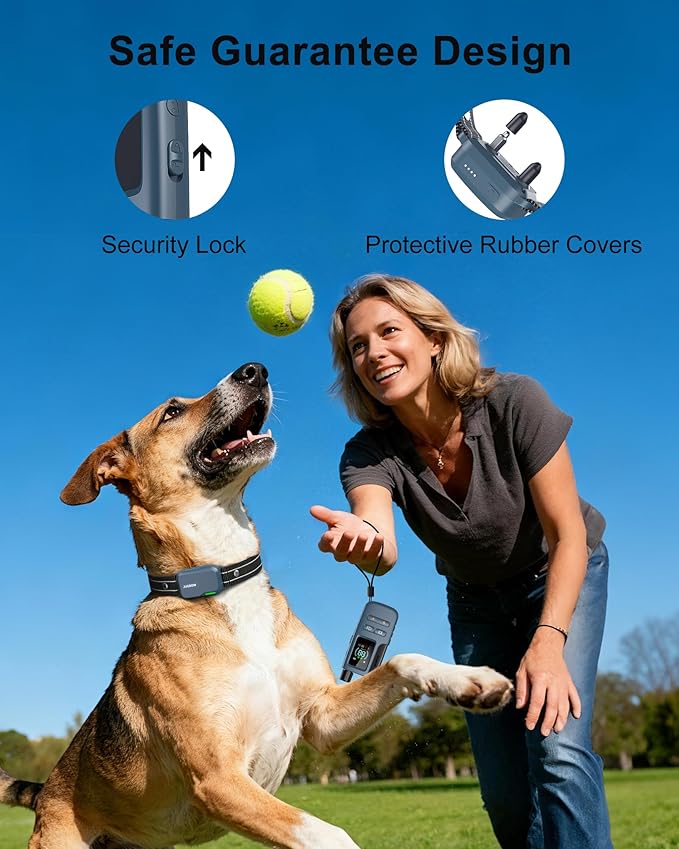 Dog Shock Collar - 4500FT Dog Training Collar with Remote, IPX8 Waterproof Electric Dog Collar with 4 Training Modes, Security Lock, Rechargeable eCollar for 10-120lbs Dogs(Bright Blue 1 Pack)