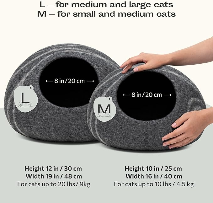 MEOWFIA Cat Cave – Premium Felt Cat Enclosure for Indoor Cats, Handmade Merino Wool (Dark Grey, Large)