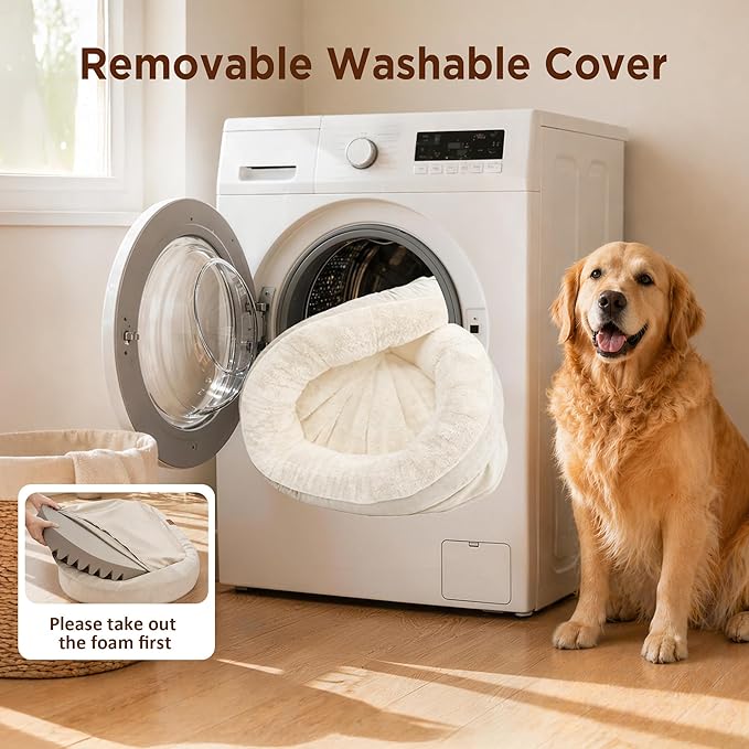 Orthopedic Dog Bed for Medium Dogs, Waterproof Dog Bed with Removable Bolsters, Egg Crate Foam Pet Couch for Medium Size Dog with Machine Washable Cover & Non-Slip Bottom, Light Beige